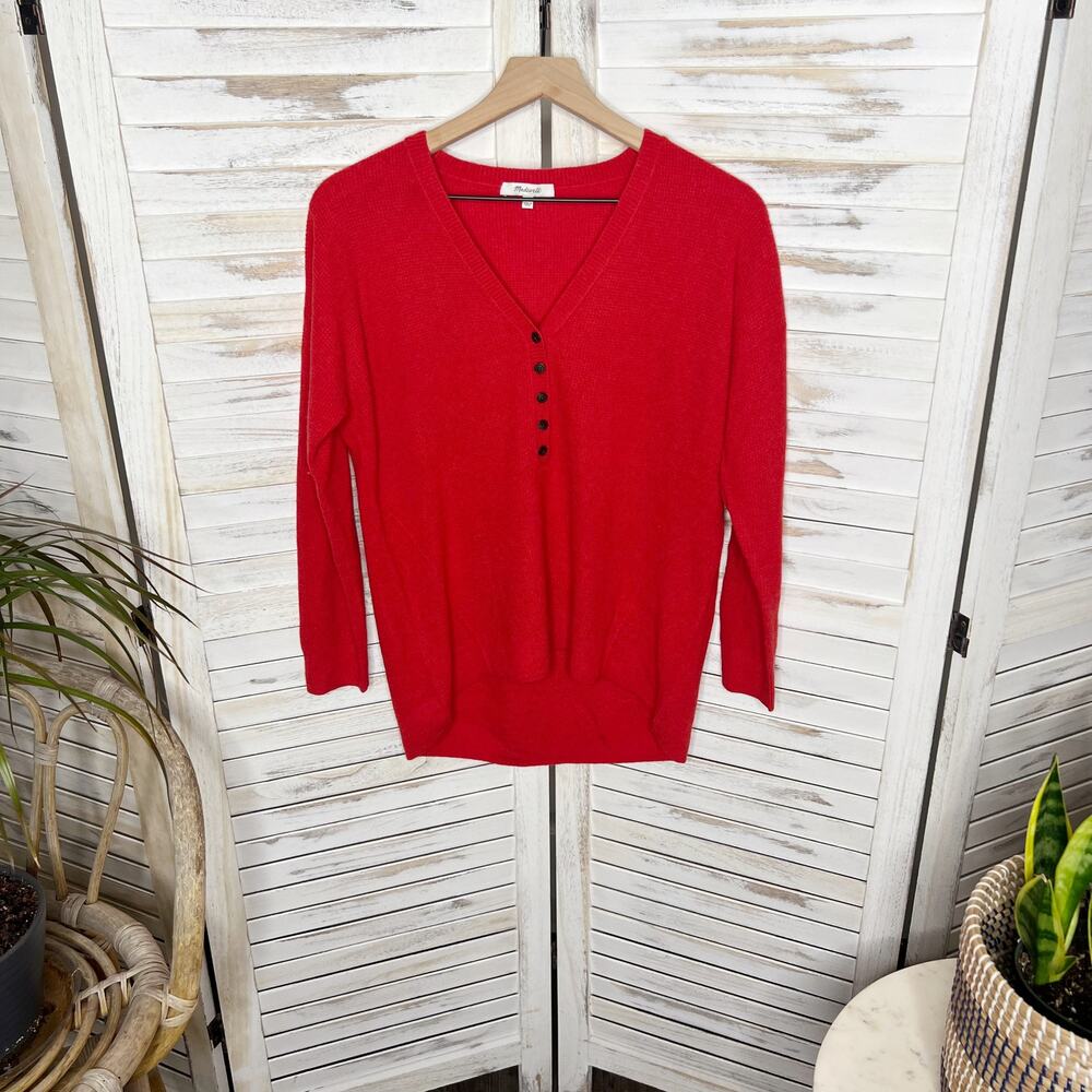 MADEWELL Women's XS Asherton Oversized Thermal Henley Sweater Wool Alpaca Red - Picture 16 of 16